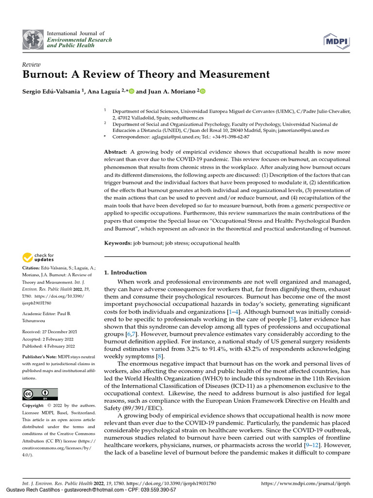 Burnout - A Review of Theory and Measurement | PDF | Occupational ...