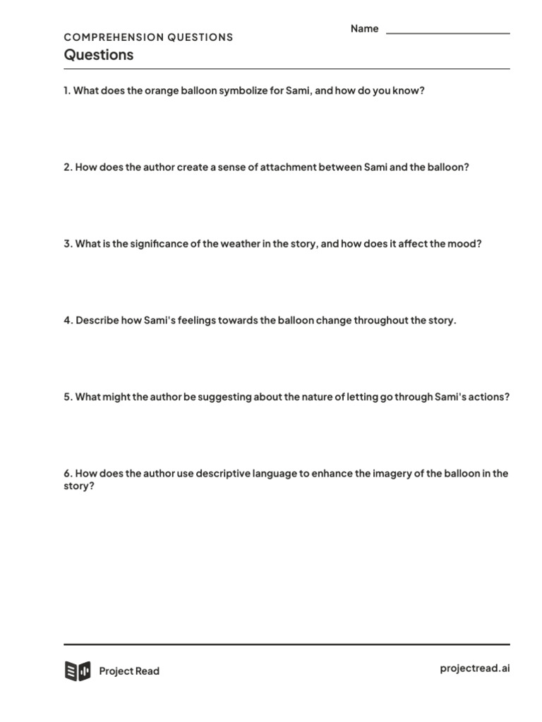 Sami's Balloon: Comprehension Questions | PDF