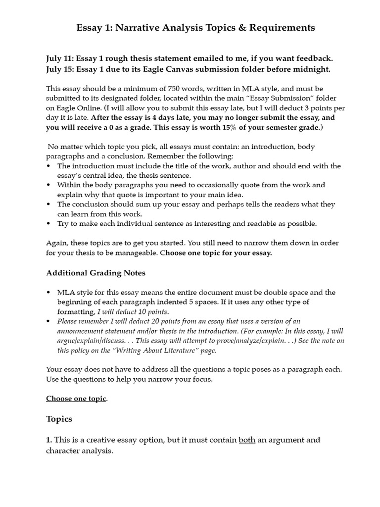 Narrative Essay Guidelines and Topics | PDF | Essays | Paragraph