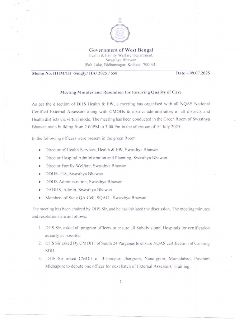 Meeting Minutes Resolution For Ensuring Quality of Care. | PDF