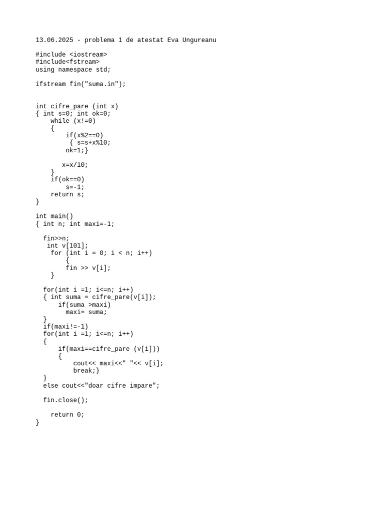 C++ Program for Even Digit Sum Calculation | PDF
