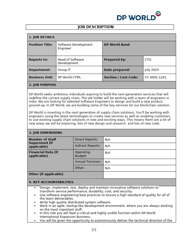 Software Development Engineer Role at DP World | PDF | Machine Learning ...