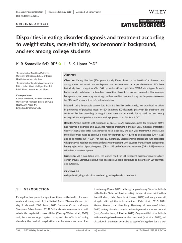 Disparities in Eating Disorder Treatment | PDF | Eating Disorder ...