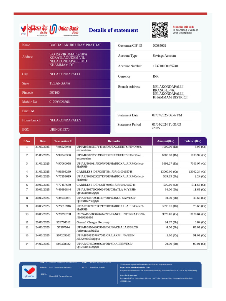 Union Bank Transaction Statement | PDF | Payments | Financial Technology