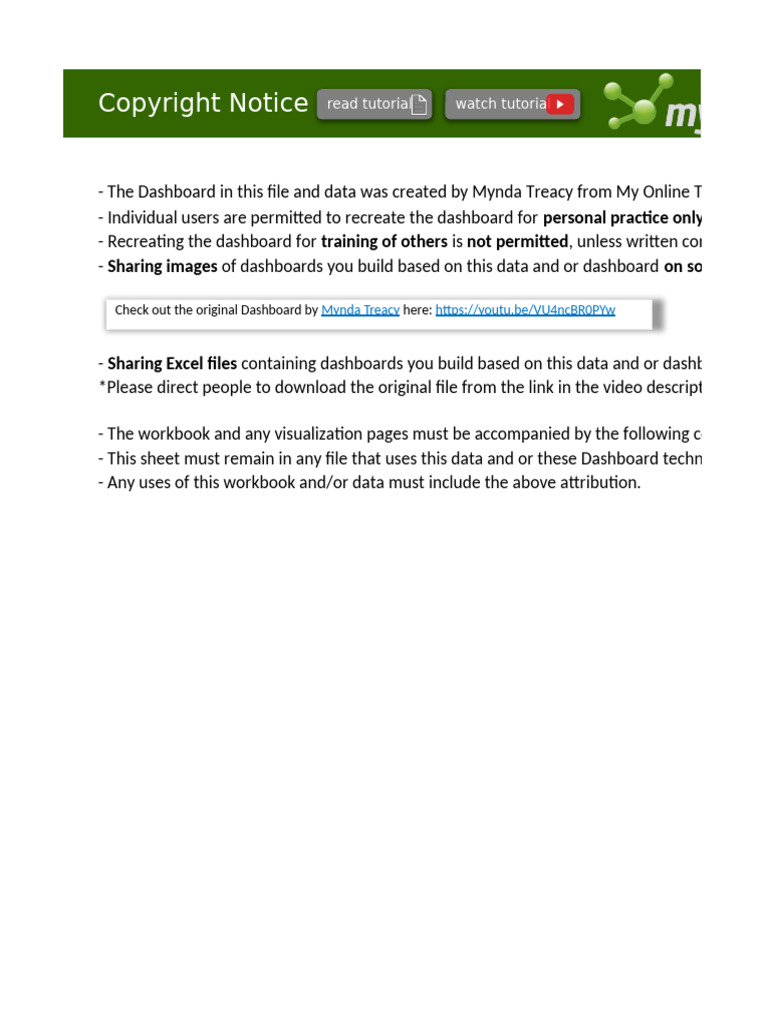 Excel Dashboard Copyright Guidelines | PDF | Microsoft Excel ...