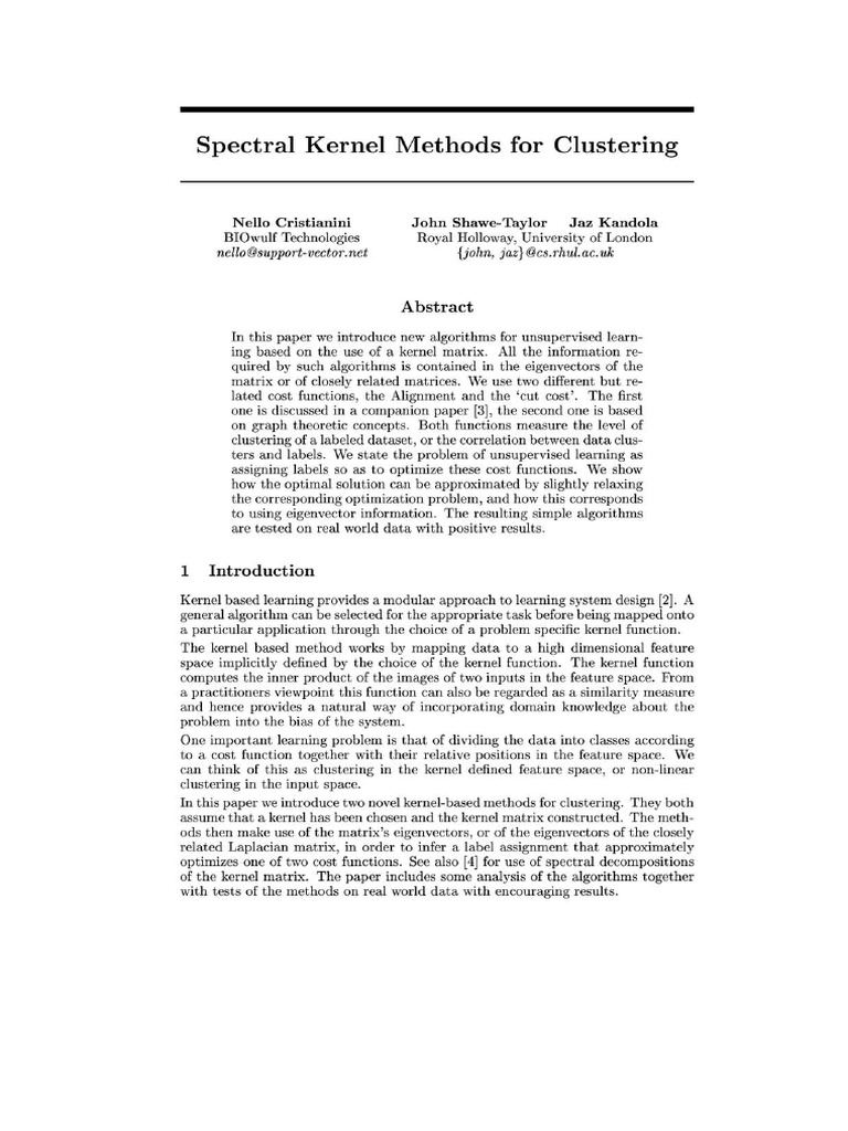 Spectral Kernel Clustering Algorithms | PDF | Eigenvalues And ...