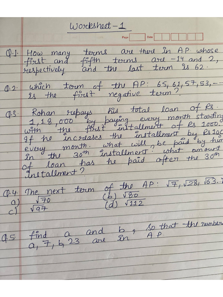 Chapter-5 Mathematics. Worksheet | PDF