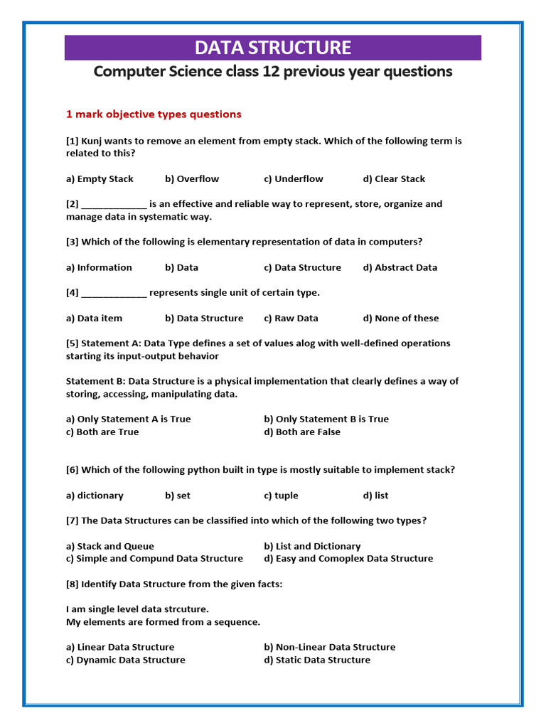 Class 12 Data Structure Questions | PDF | Queue (Abstract Data Type ...