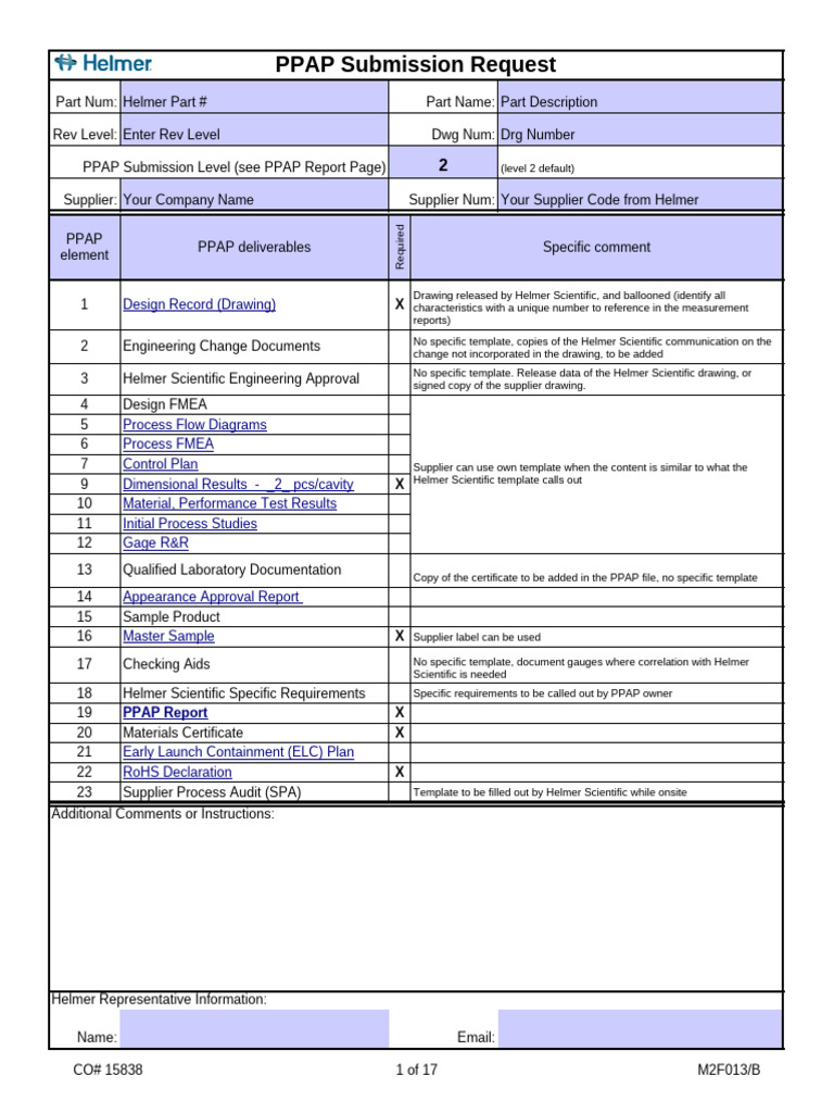 PPAP Submission Request Template | PDF