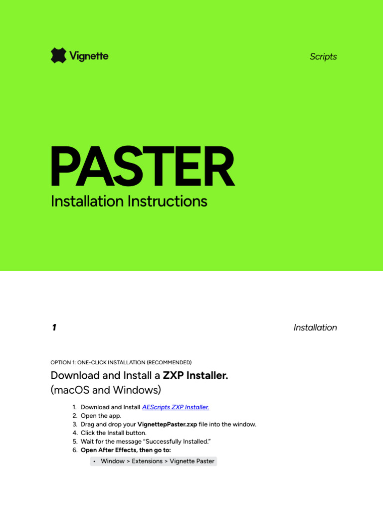 Install Vignette Paster ZXP Plugin | PDF