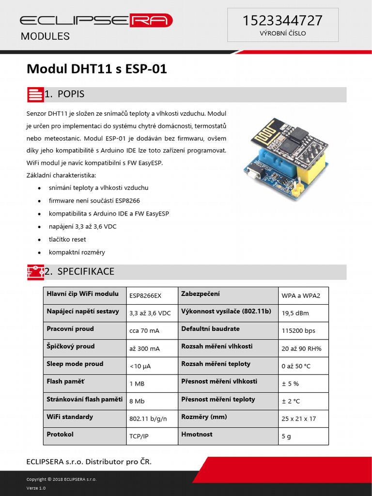 Modul DHT11 S ESP-01: 1. Popis | PDF