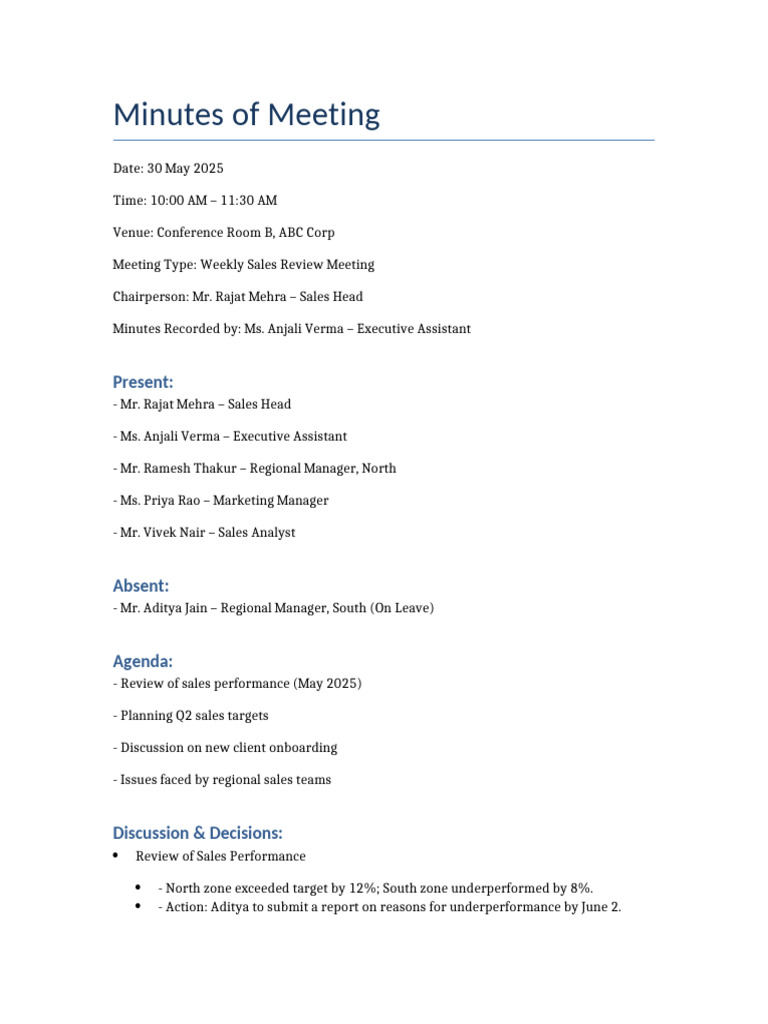 Weekly Sales Meeting Minutes - May 2025 | PDF