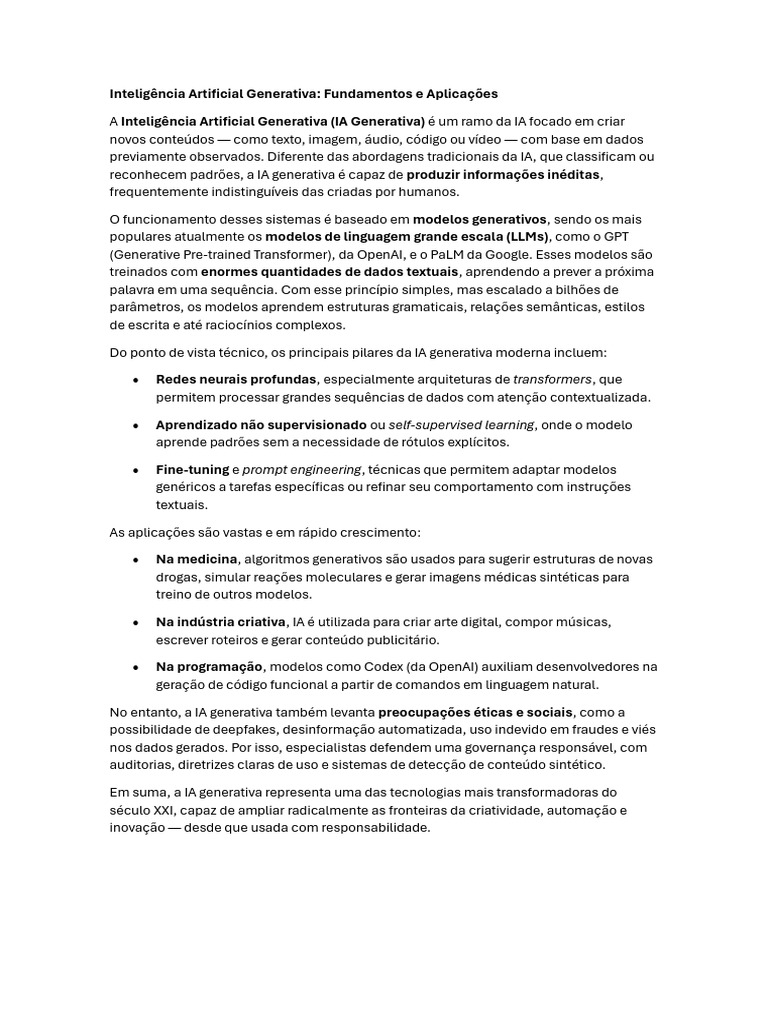 IA Generativa: Fundamentos e Usos | PDF | Inteligência artificial ...