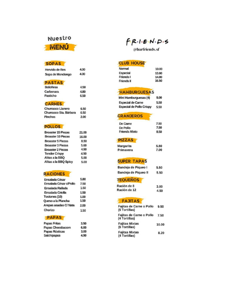 Menu Friends | PDF