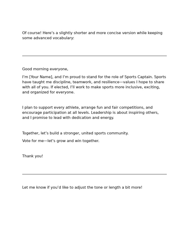 Sports Captain Election Speech | PDF