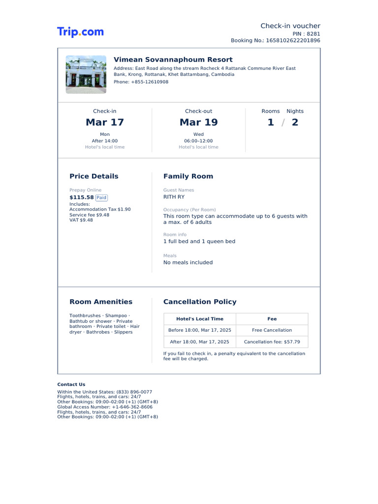 1658102622201896voucher Check In20250315235027530 | PDF | Payments | Hotel