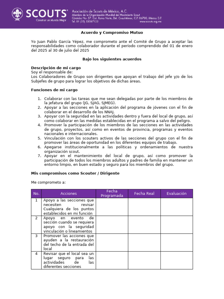 Acuerdo y Compromiso Scout 2025 | PDF | Exploración