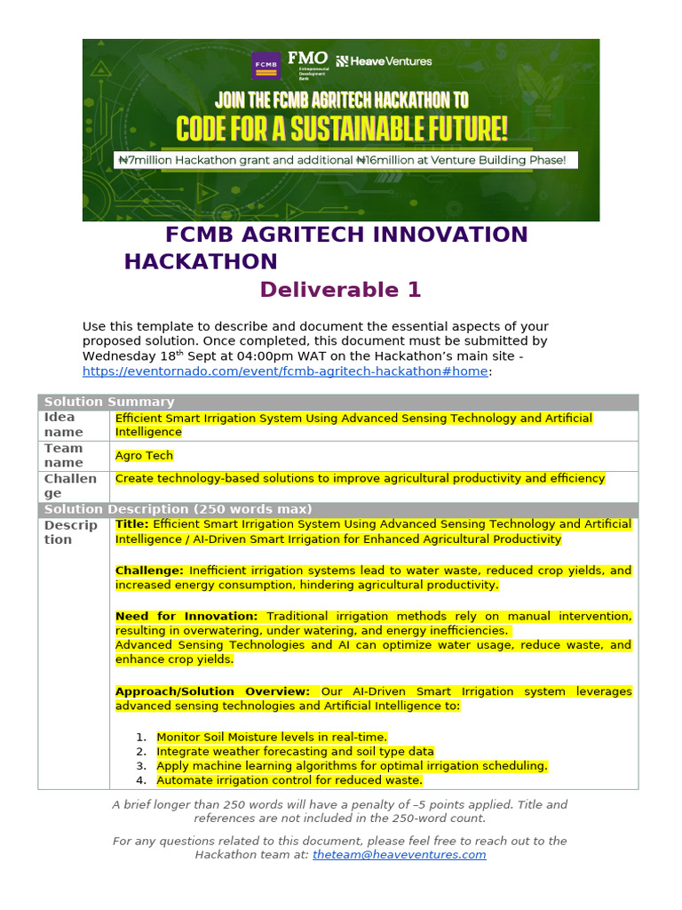 FCMB Agritech Hackathon Proposal: Smart Irrigation | PDF | Agriculture ...