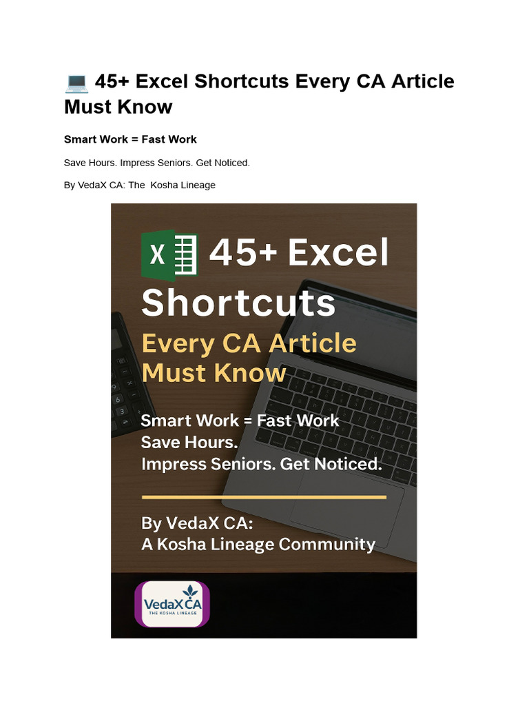 45 - Excel Shortcuts | PDF | Microsoft Excel | Computing