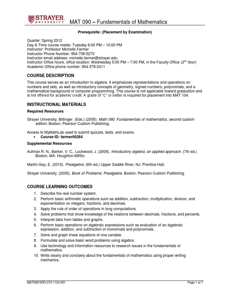 MAT 090: Intro to Algebra Course Guide | PDF | Educational Technology ...