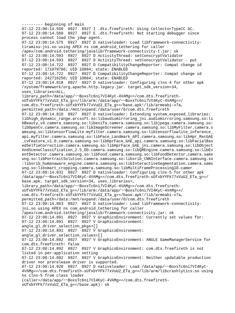 Free Fire TH: Native Library Loading Logs | PDF | Operating System ...