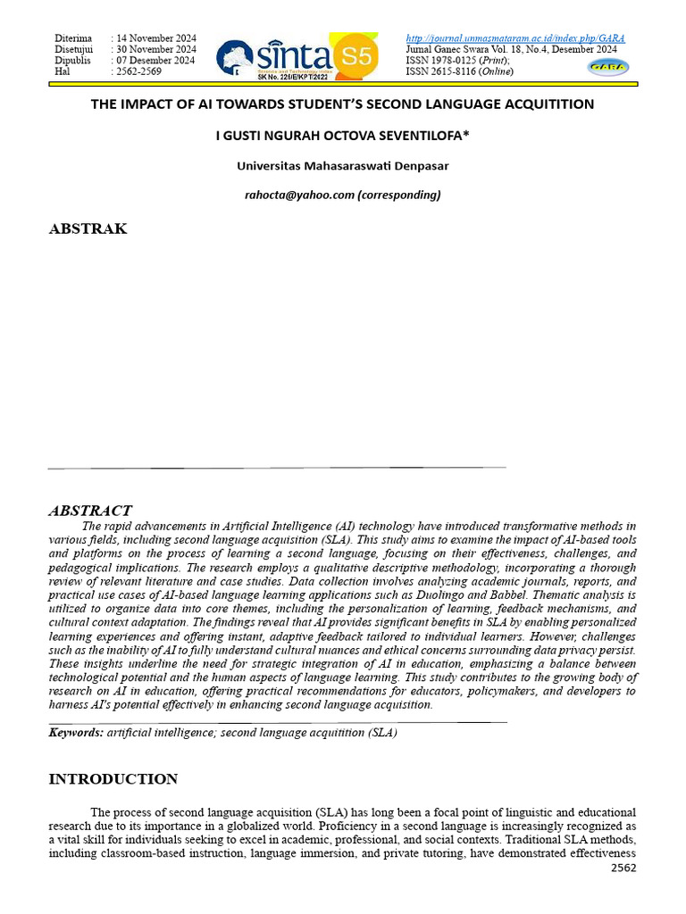 AI's Impact on Second Language Learning | PDF | Second Language ...