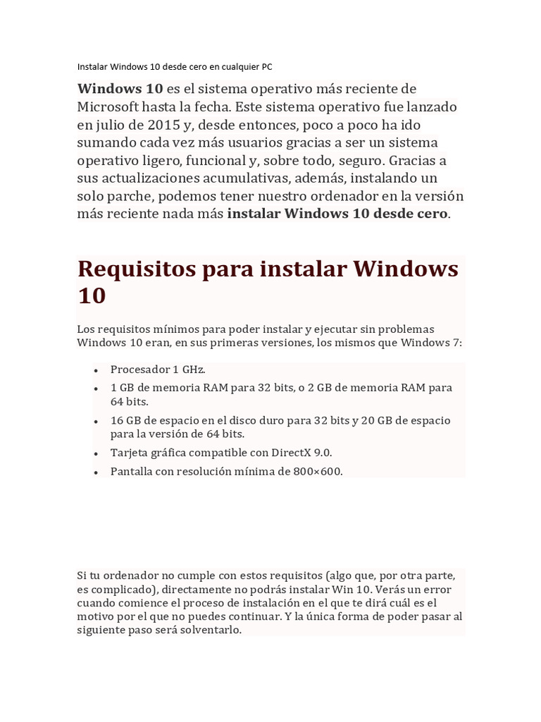 Instalar Windows 10 desde USB fácilmente | PDF | Windows 10 | Microsoft ...
