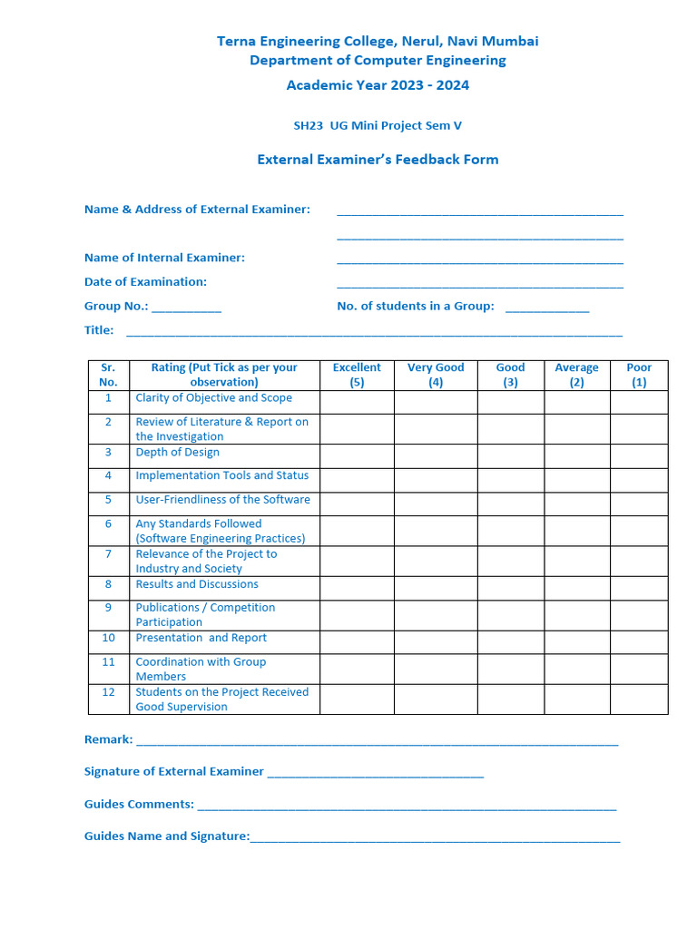 External Examiner Feedback Form for Mini Projects | PDF | Computing