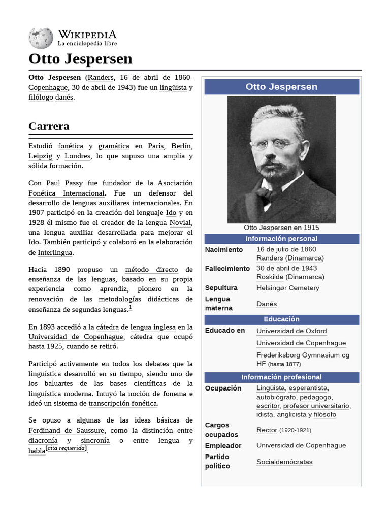 Otto Jespersen: Lingüista Danés destacado | PDF | Comunicación humana ...