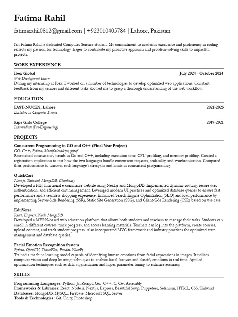 Fatima Rahil: Computer Science Profile | PDF | Databases | Microsoft ...