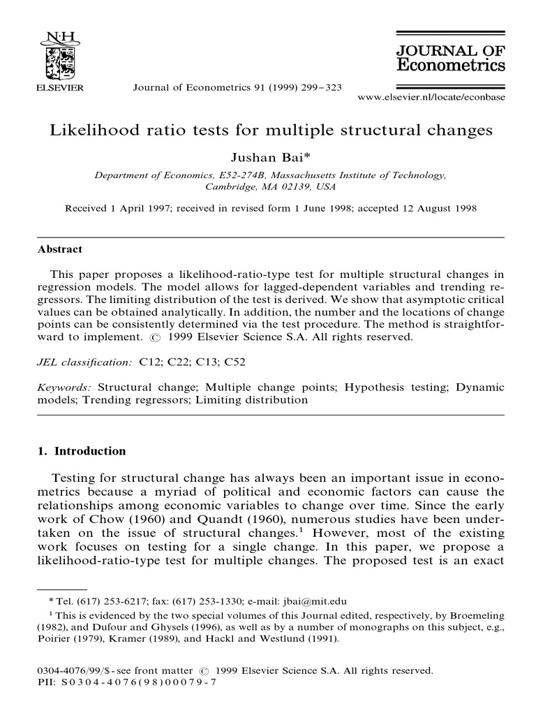 Likelihood Ratio Tests for Structural Changes | PDF | Null Hypothesis ...
