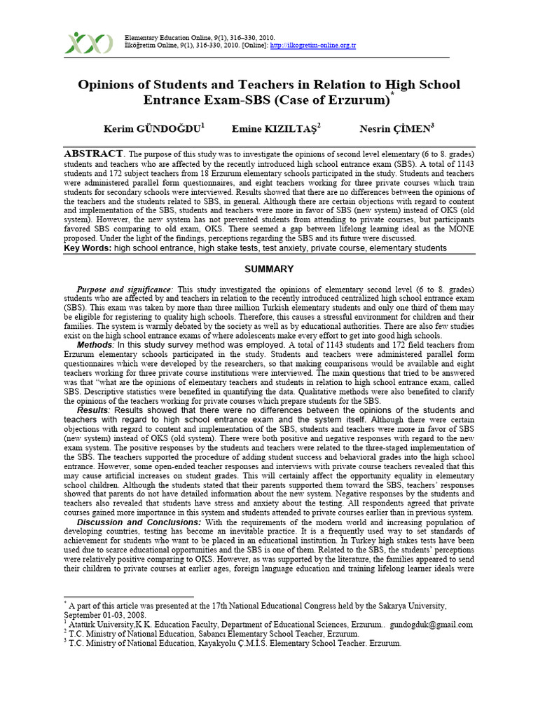 Student-Teacher Views on SBS Exam | PDF | Teachers | Survey Methodology