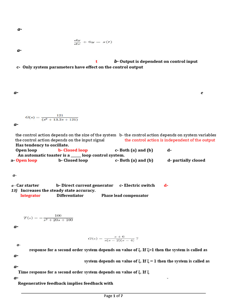 Control System Analysis Questions | PDF | Control Theory | Damping