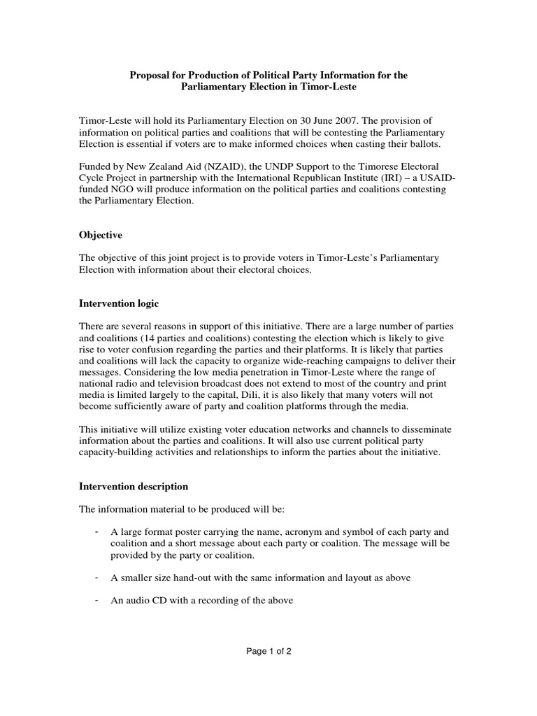 Timor-Leste Election Info Proposal | PDF | East Timor | Elections