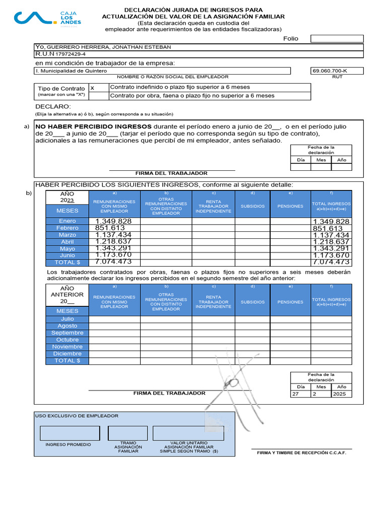 Declaración Jurada de Ingresos 2025 | PDF | Economias