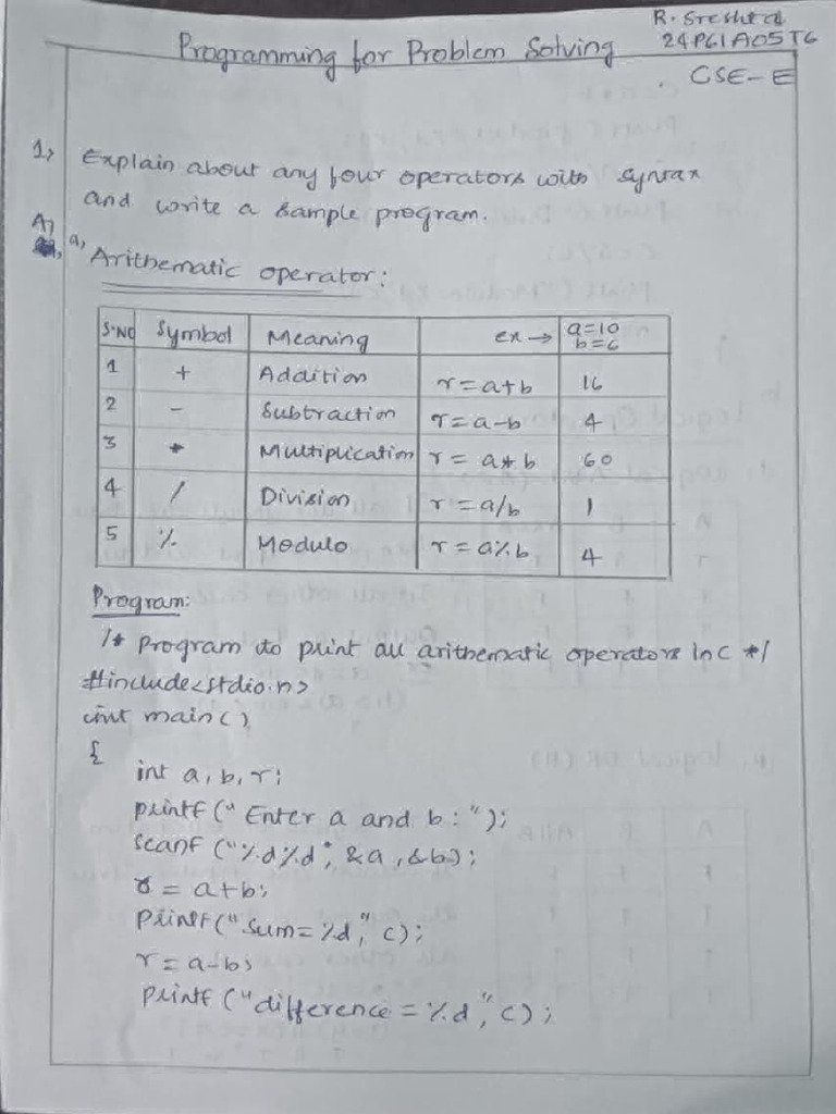 Arithmetic and Logical Operators in C | PDF | Computer Programming