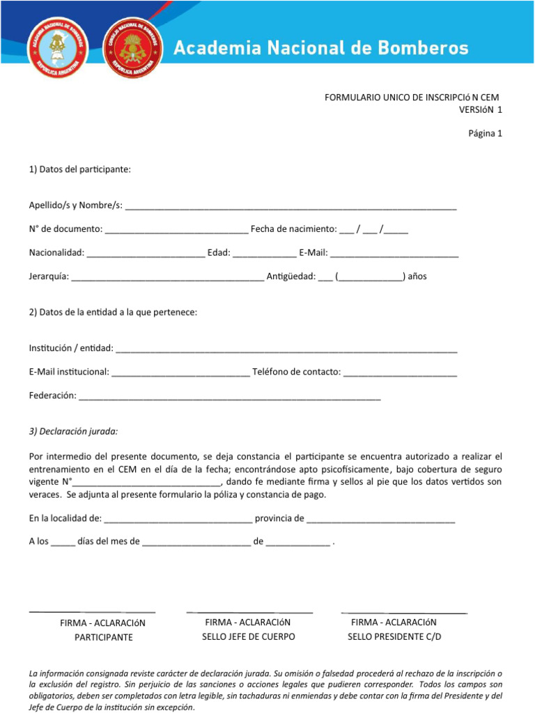 Formulario de Inscripción CEM | PDF