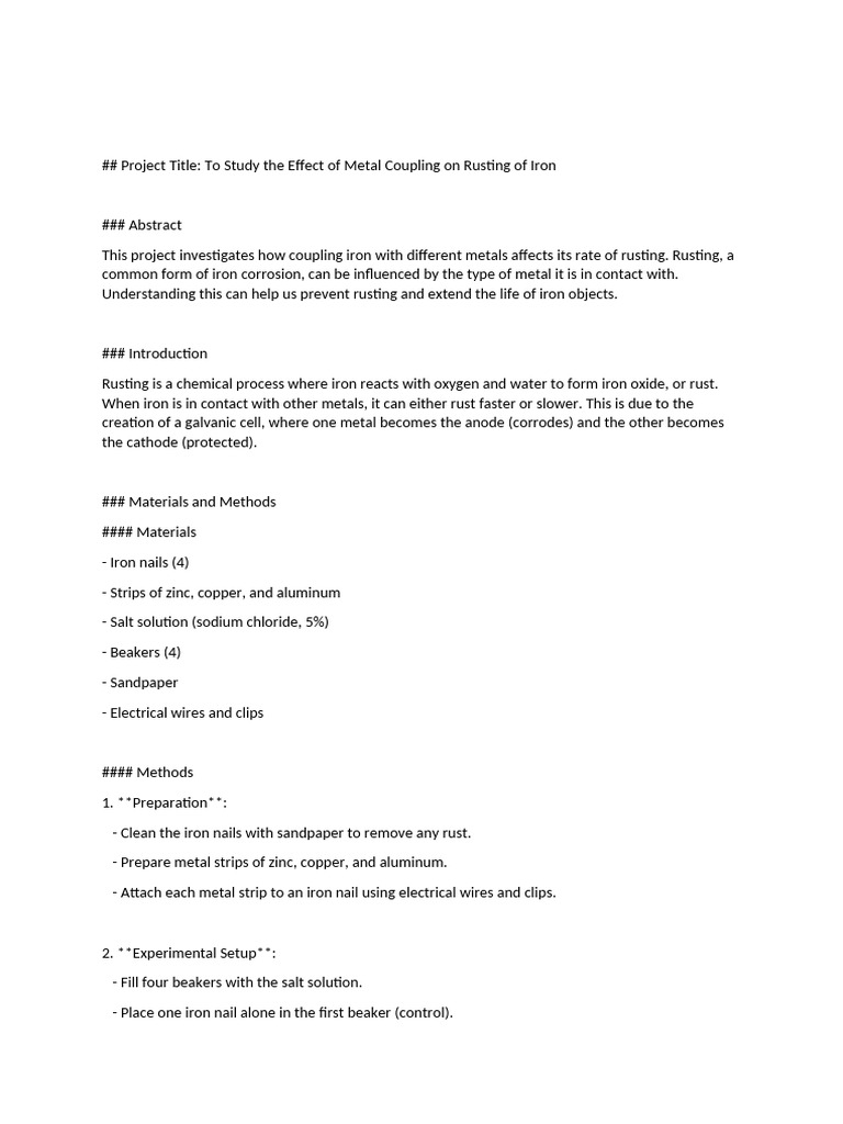 Metal Coupling Effects on Iron Rusting | PDF | Rust | Corrosion
