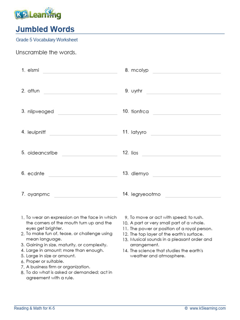 Grade 5 Jumbled Words Worksheet | PDF | Chess Openings | Chess