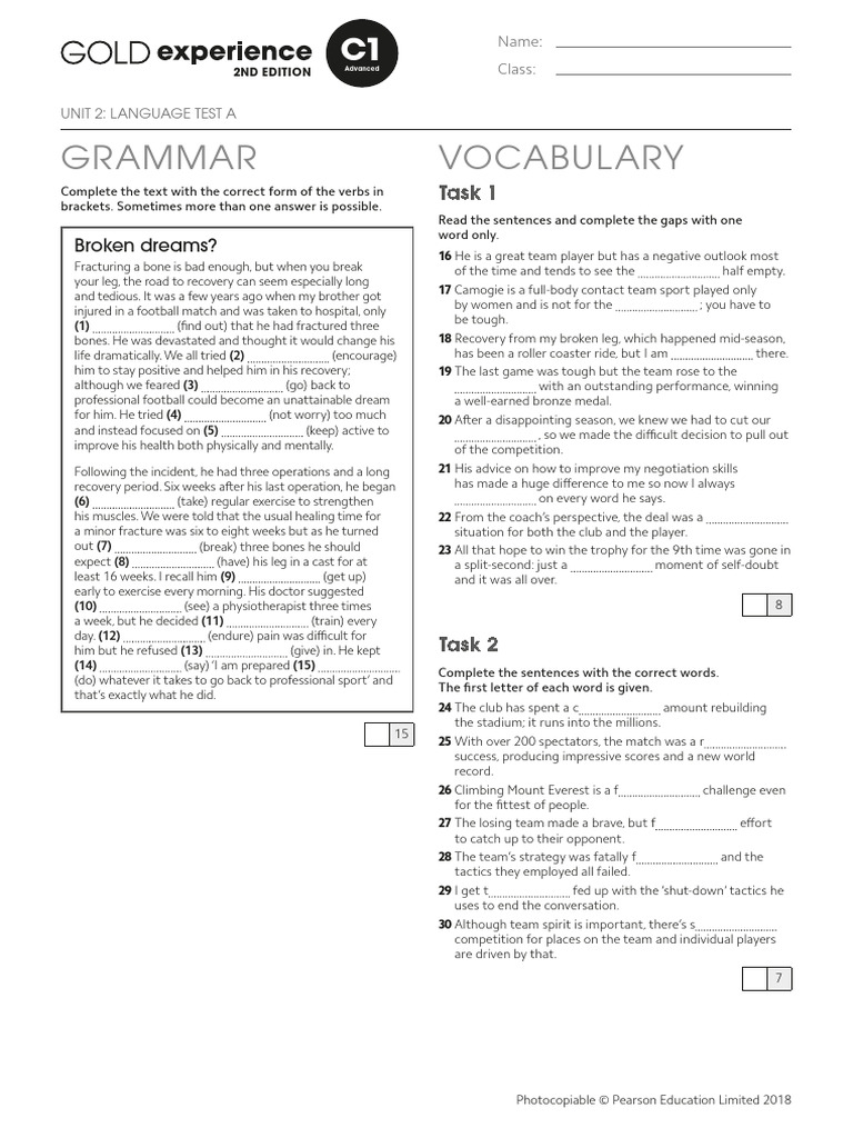 Gold Exp C1 U2 Lang Test A | PDF