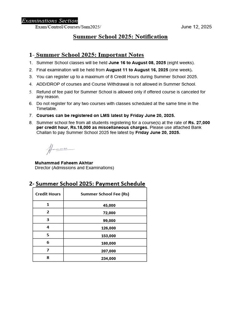 Summer School 2025 Notification 1 | PDF