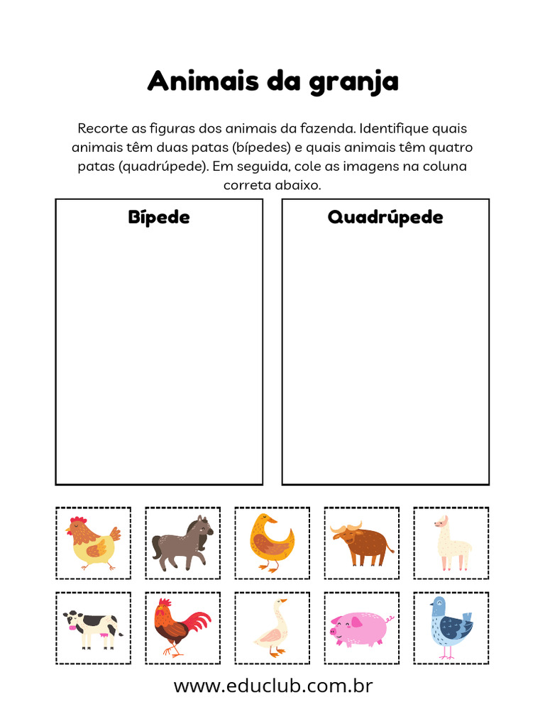 Identificação de Animais: Bípede e Quadrúpede | PDF