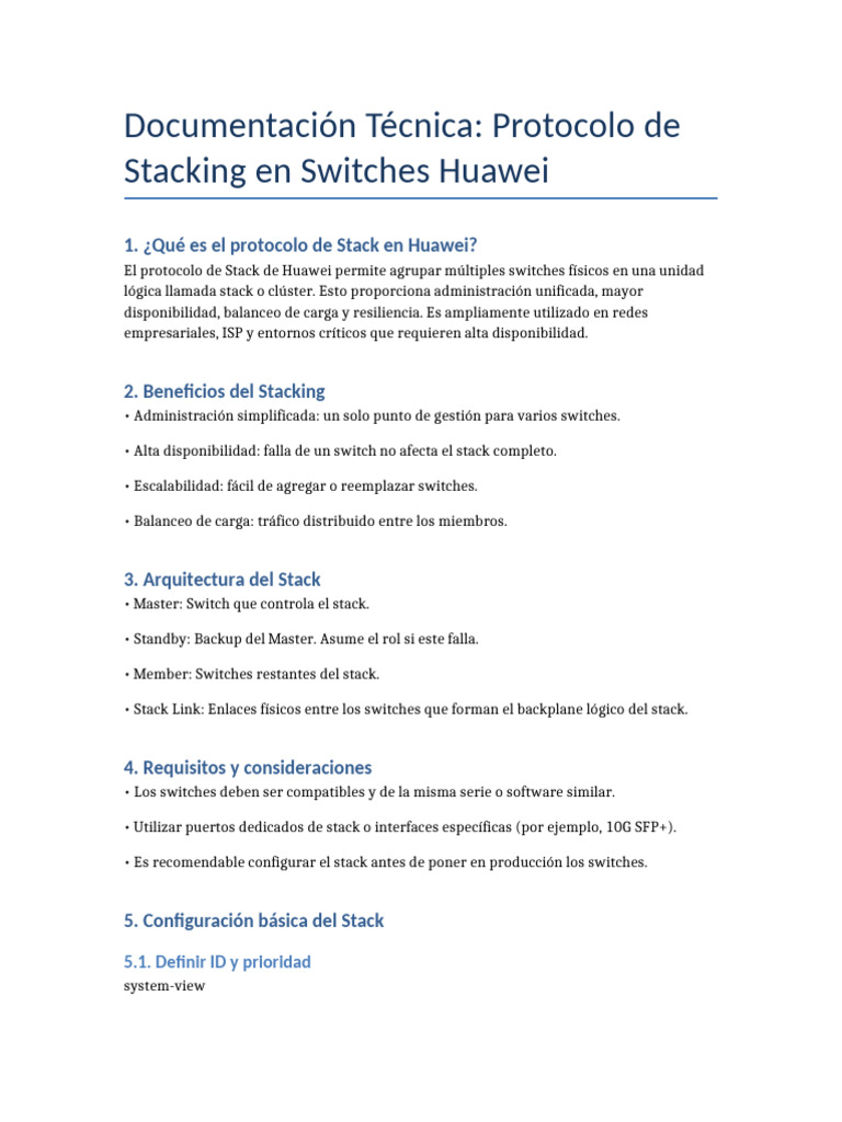 Protocolo de Stacking en Switches Huawei | PDF