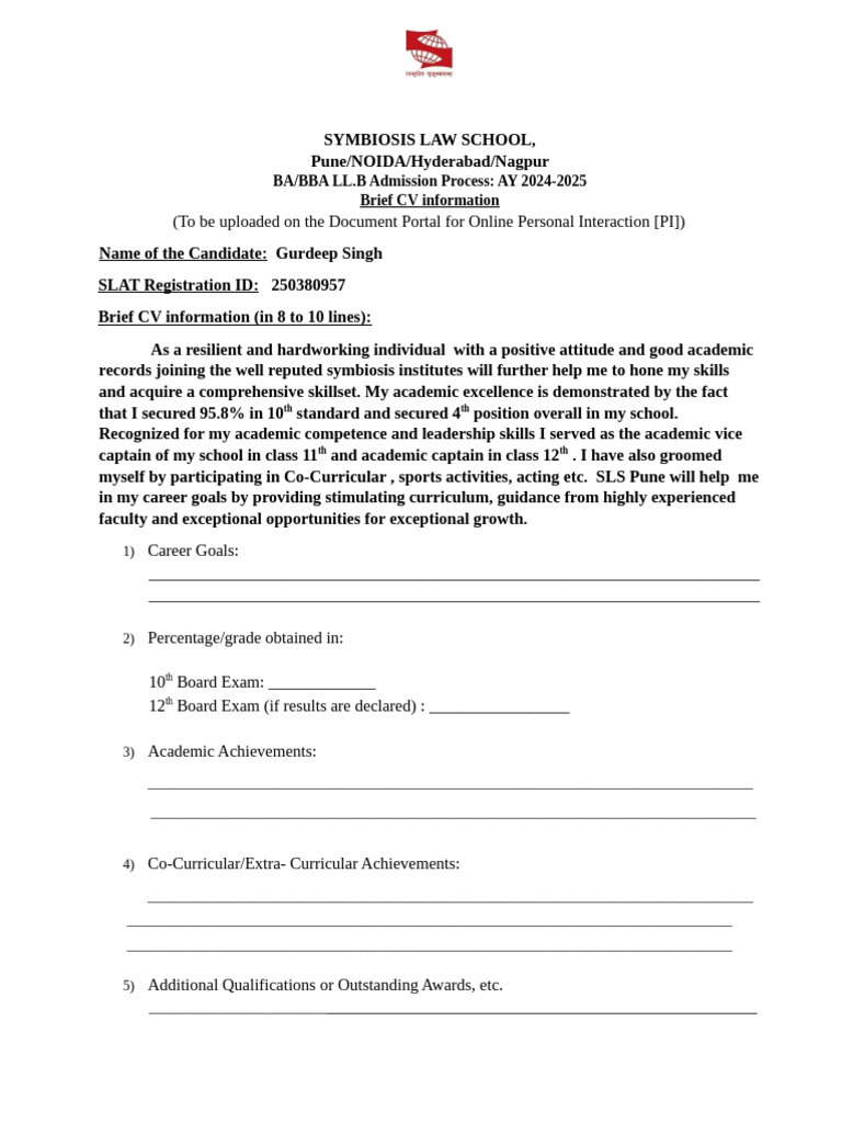 Brief CV For Ba-Bba LL.B (Hons) 2 | PDF | Educational Stages ...