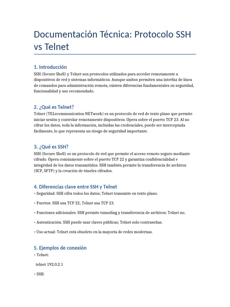 Ventajas de SSH sobre Telnet | PDF