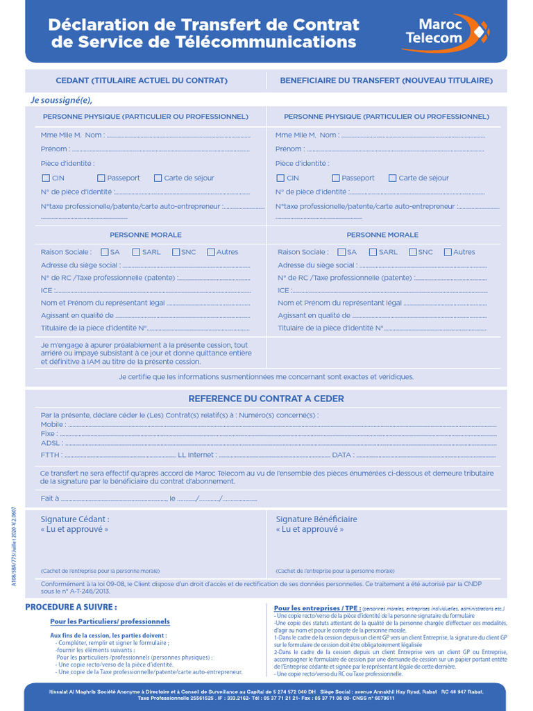 Transfert de contrat Maroc Telecom | PDF