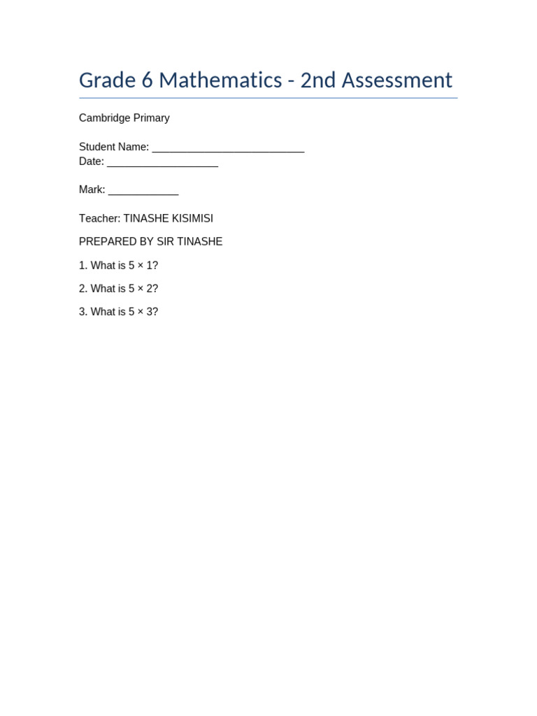 Grade 6 Math Assessment Questions | PDF