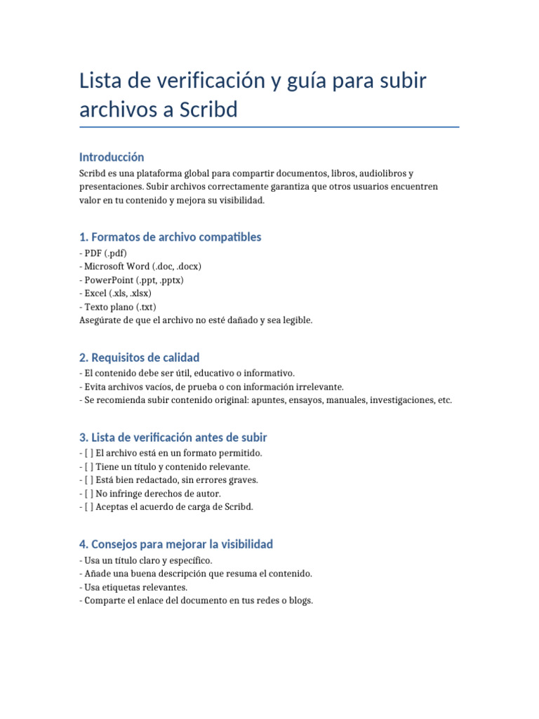 Guía para subir archivos a Scribd | PDF