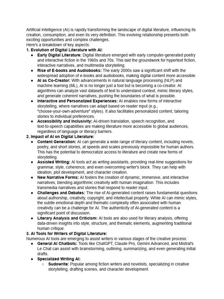 AI's Impact on Digital Literature | PDF | Artificial Intelligence ...