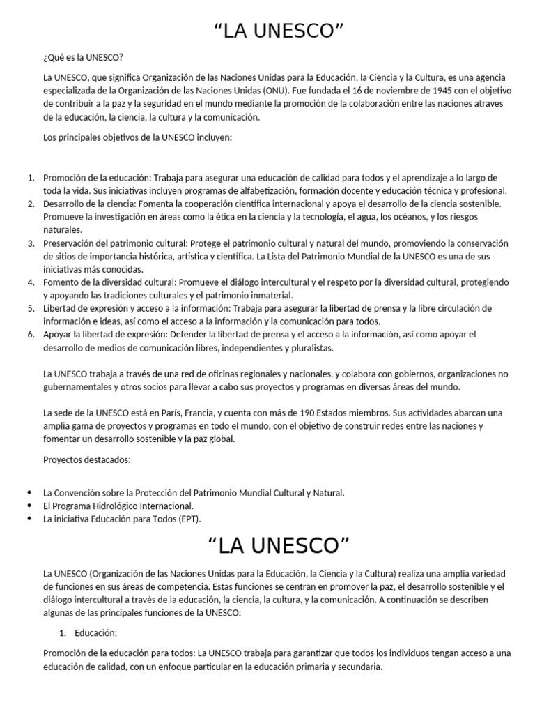 Funciones y Objetivos de la UNESCO | PDF | Unesco | Sustentabilidad